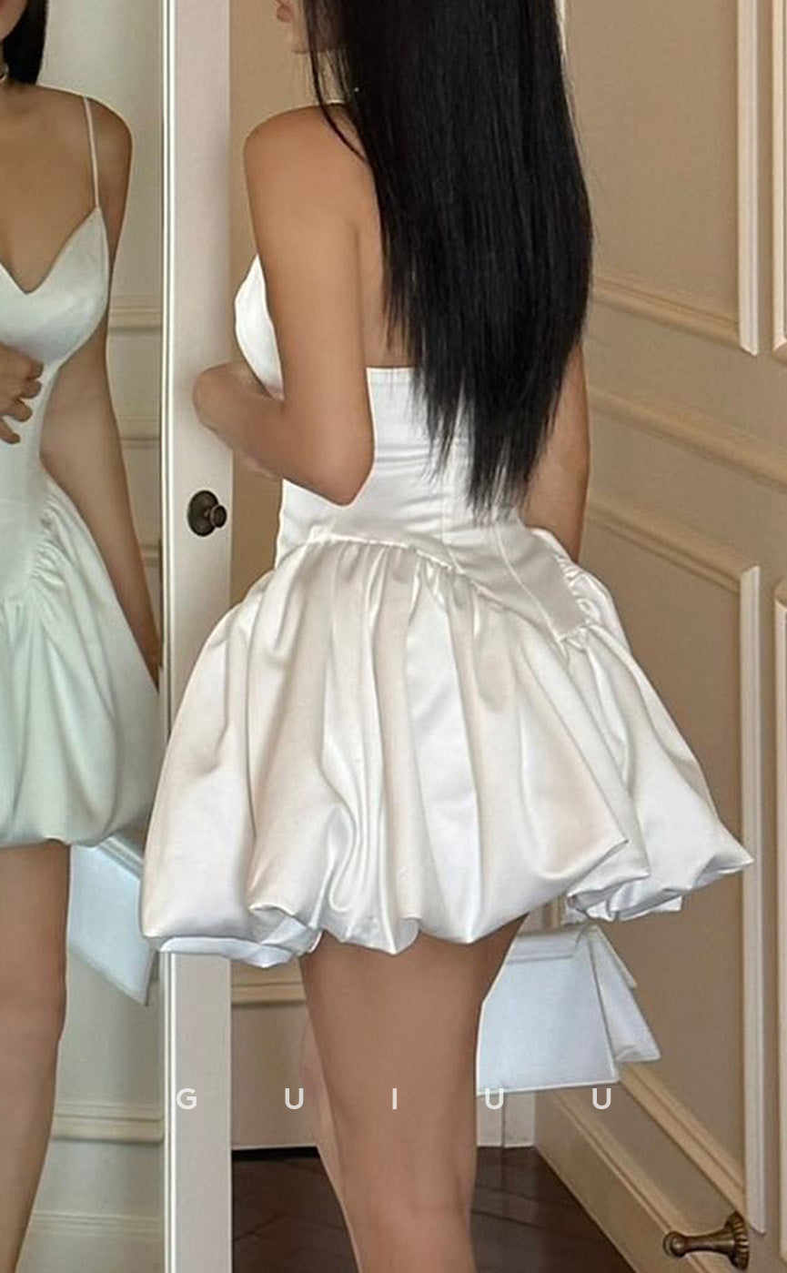 Elegant Simple Straps Satin Ball Gown Short Mini Party Homecoming Dress