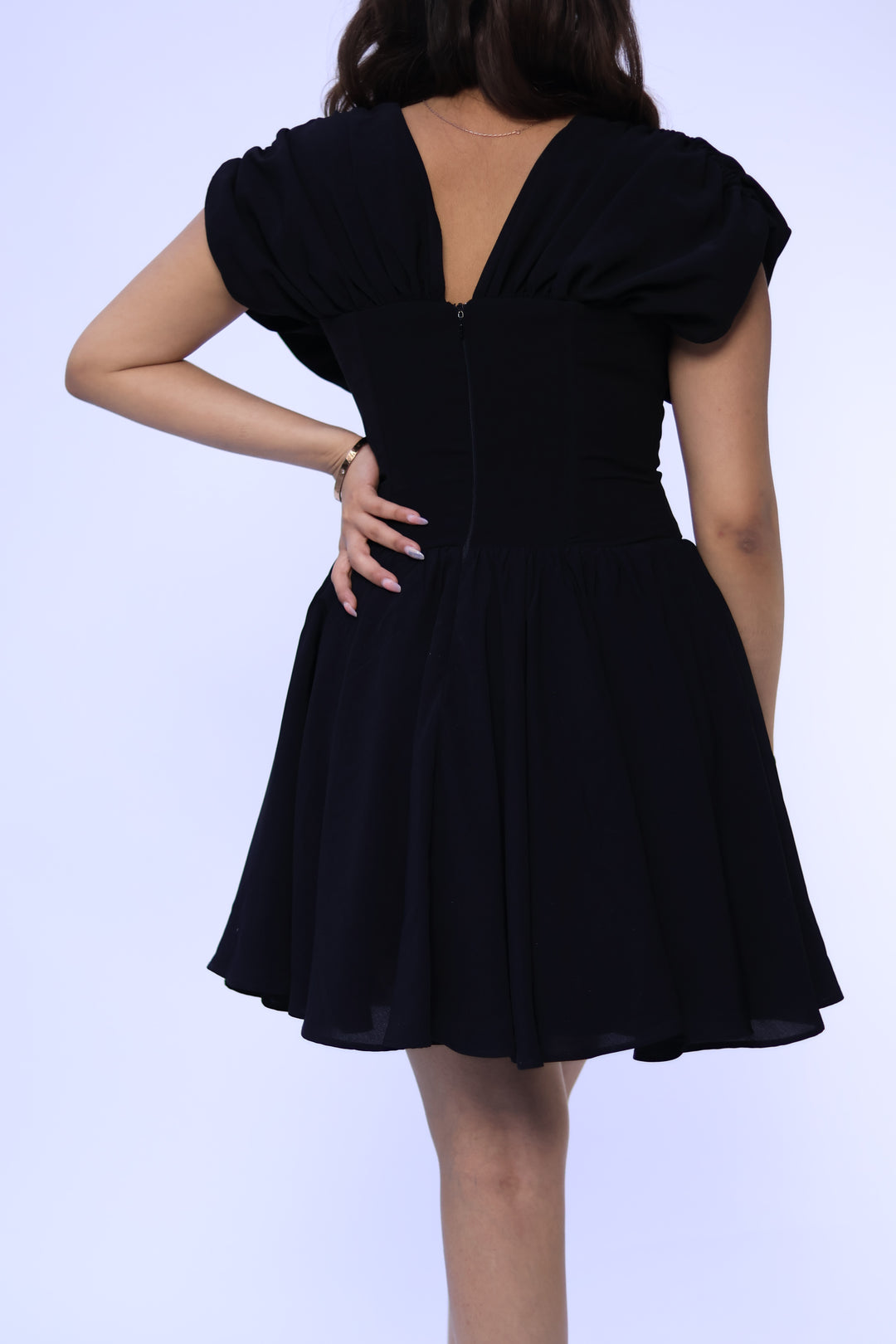 Elegant Black Corset Dress with Detachable Sleeves