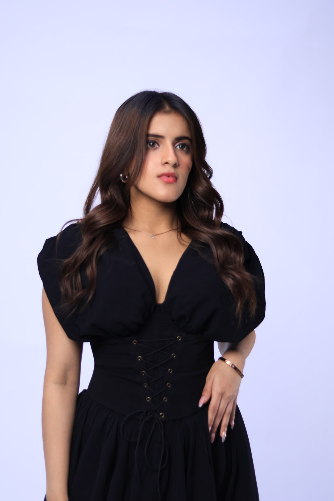 Elegant Black Corset Dress with Detachable Sleeves