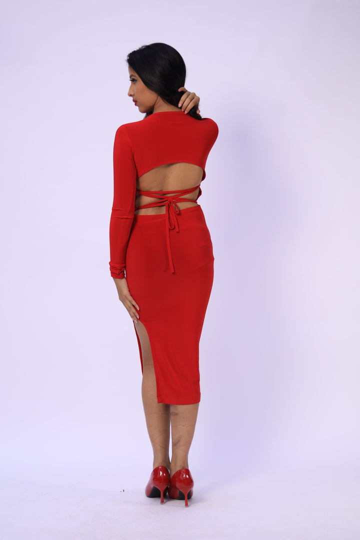 Radiant Scarlet Backless Midi Dress