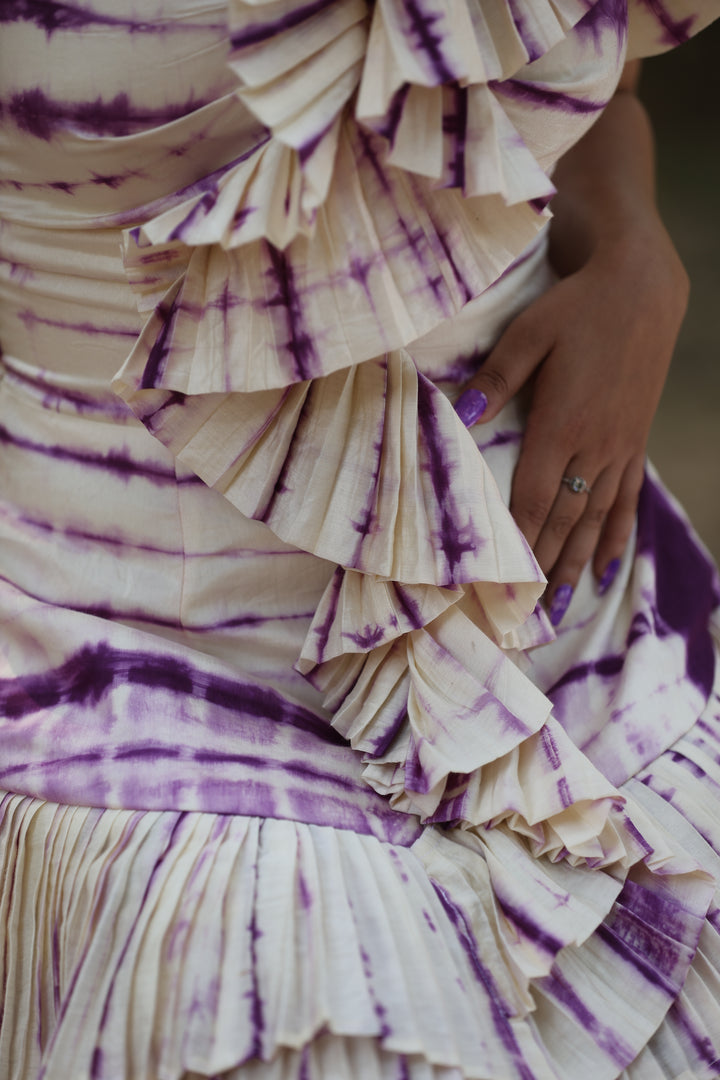 Ethereal Ruffled One-Shoulder Tie-Dye Mini Dress