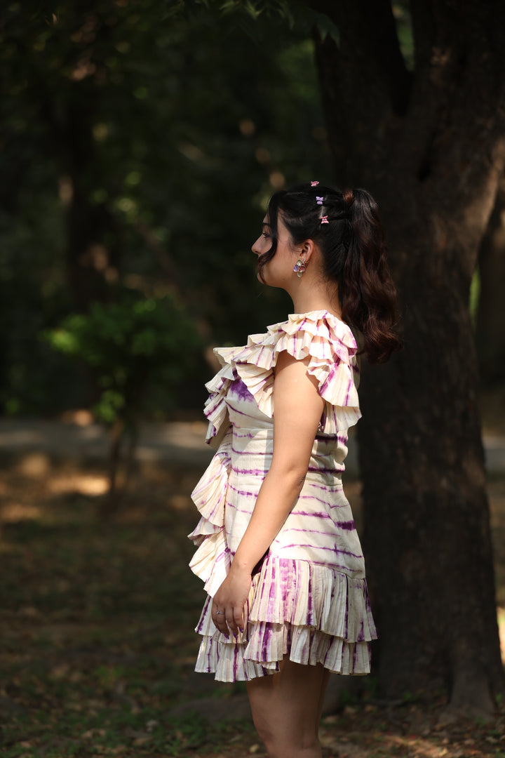 Ethereal Ruffled One-Shoulder Tie-Dye Mini Dress