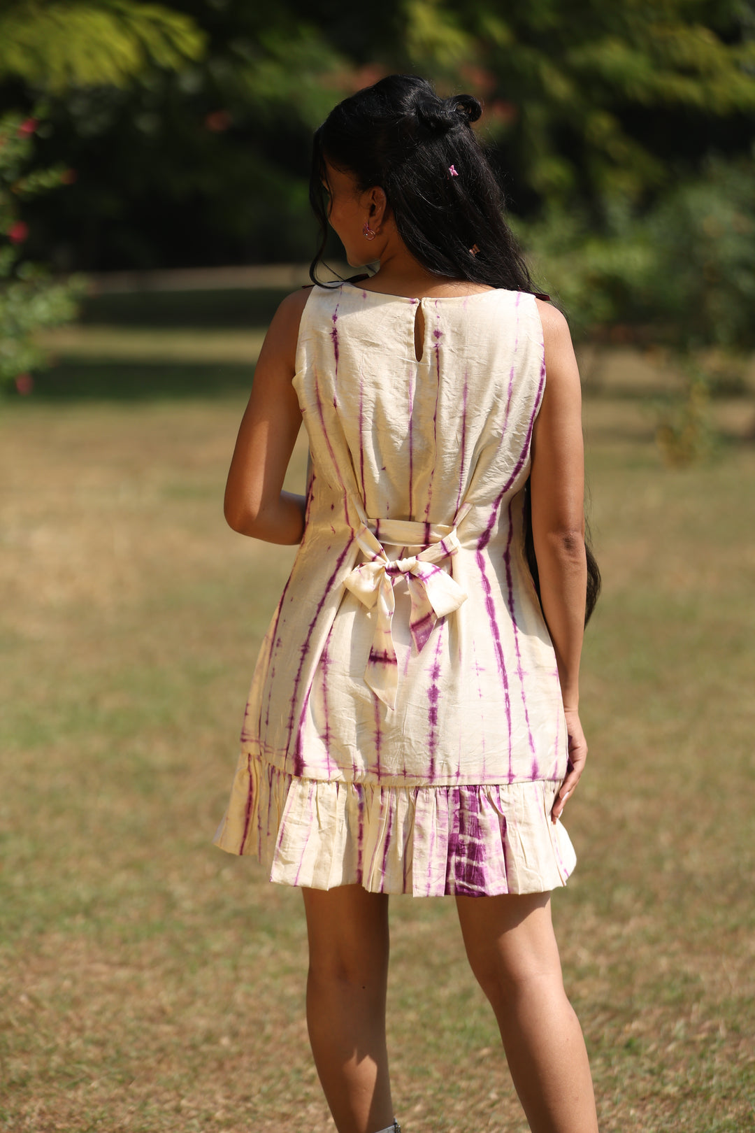 Whimsical Bow-Tied Hand-Dyed Mini Dress – A Touch of Vintage Charm