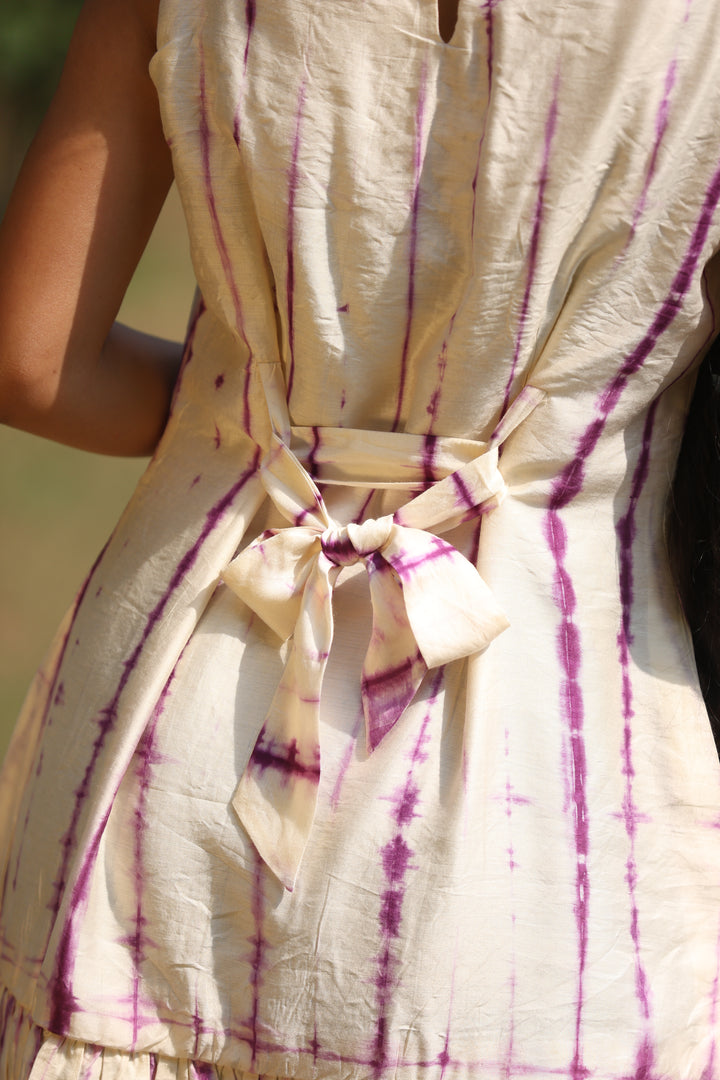 Whimsical Bow-Tied Hand-Dyed Mini Dress – A Touch of Vintage Charm