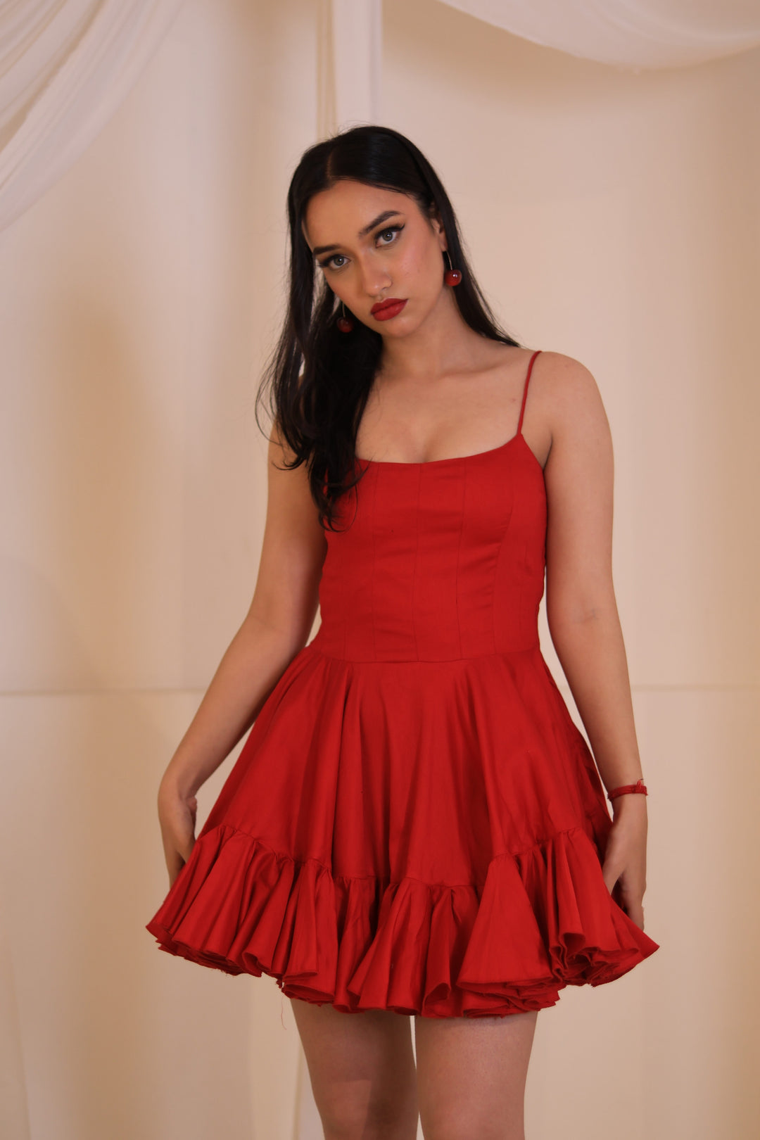 Scarlet Fit-and-Flare Ruffle Dress