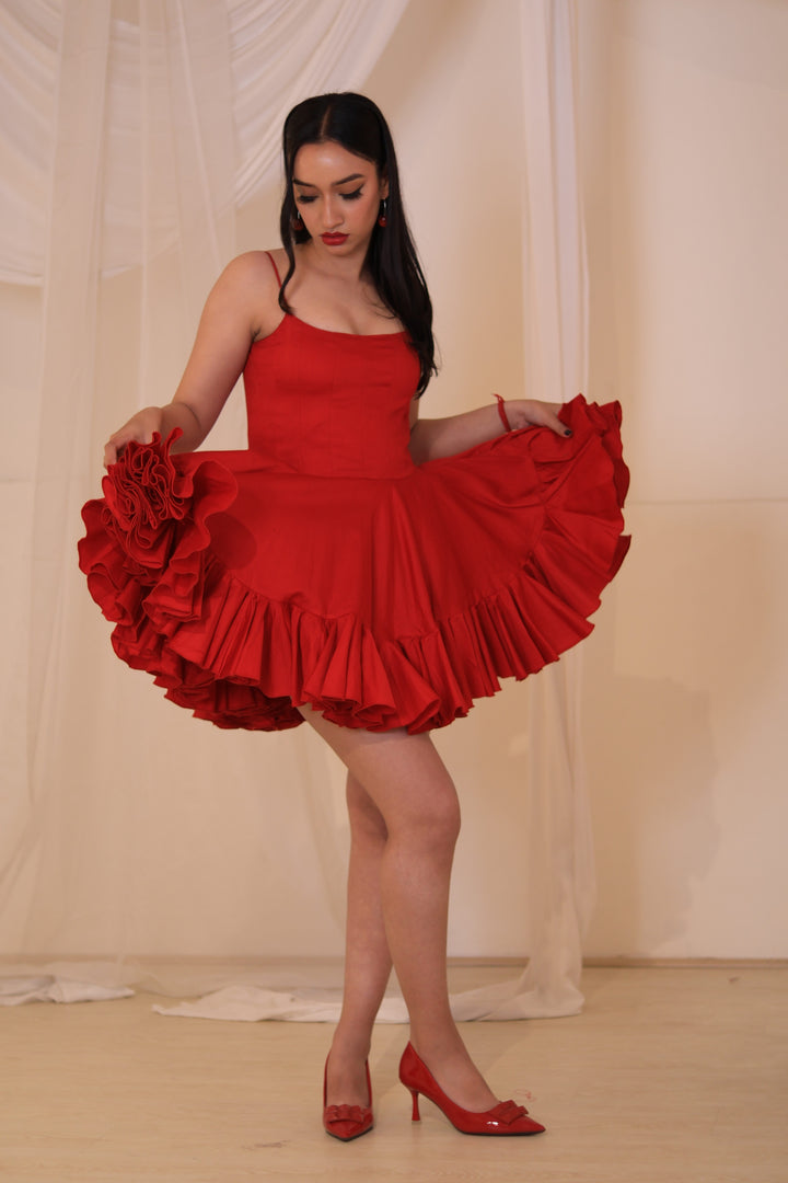 Scarlet Fit-and-Flare Ruffle Dress