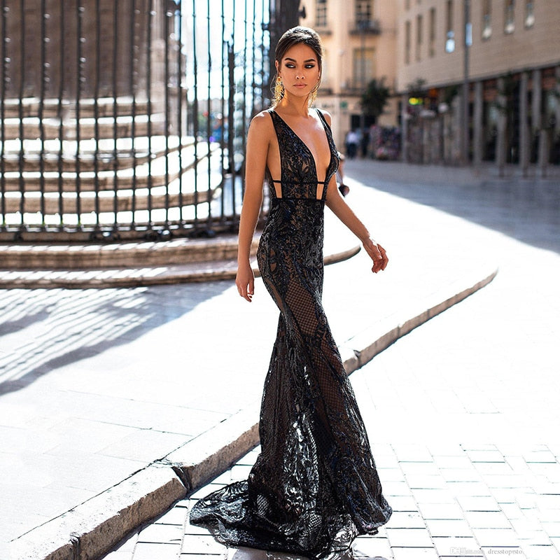 Black - Sofia Black Mermaid Sequin Gown